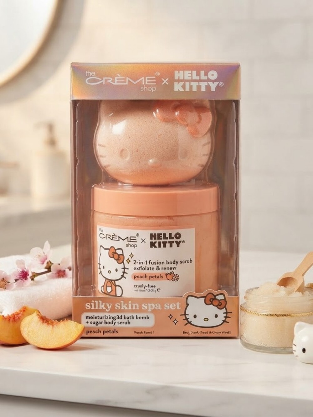 The Crème Shop x Hello Kitty Peach Petals Silky Skin Spa Set NIB